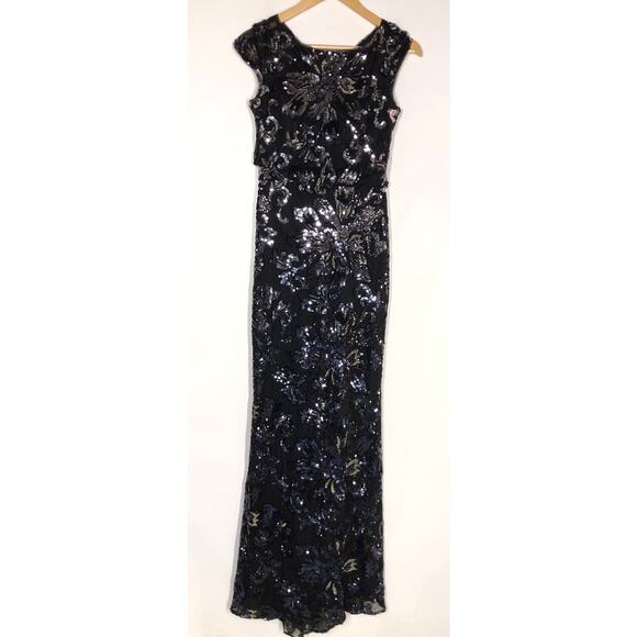 Badgley Mischka Midnight Swirl Gown Maxi Dress 4 - Picture 4 of 13